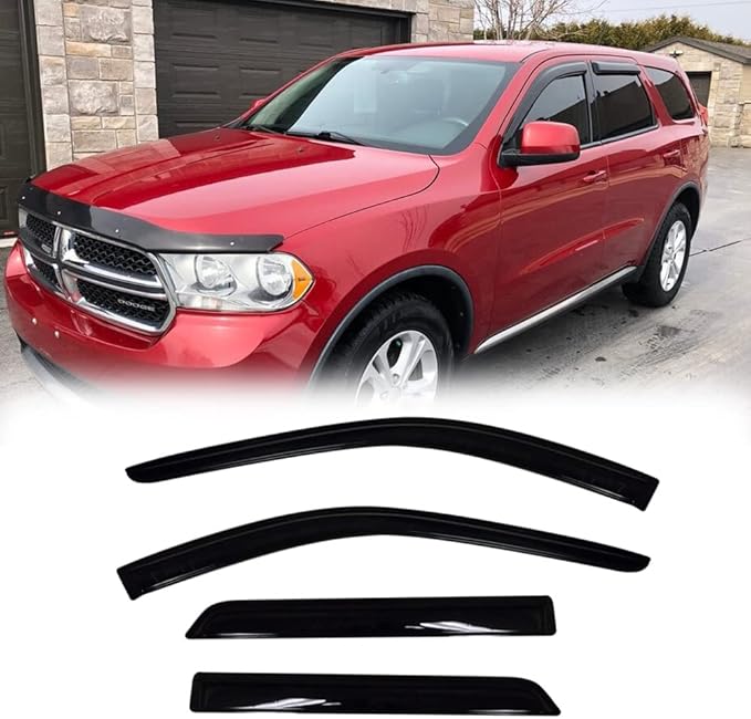 Side Window Visors Wind Deflector fit for 2011-2024 Dodge Durango, 4pcs Outside Mount Style Tape-On Dark Smoke Nice Looking Sun Rain Guards Set 94267