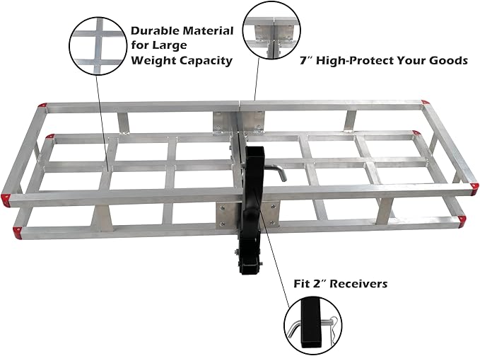 lugglage Basket, Folds Flat, Heavy Duty Hitch Cargo Basket with Waterproof Bag (Aluminum 60x20x7)