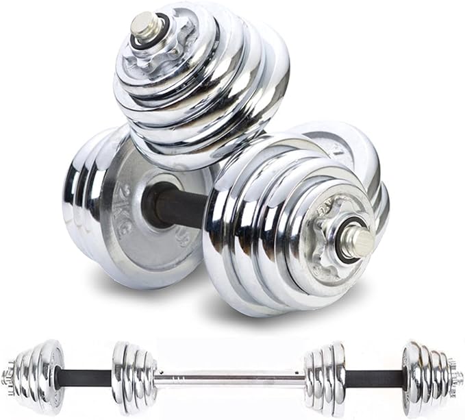 Cast Iron Adjustable Dumbbells Weight Set to 110 Lbs, Free Weight with Connecting Rod Used As Barbell, for Men and Women Home Gym Work Out Training Fitness Equipment All-Purpose