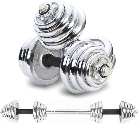 Cast Iron Adjustable Dumbbells Weight Set to 110 Lbs, Free Weight with Connecting Rod Used As Barbell, for Men and Women Home Gym Work Out Training Fitness Equipment All-Purpose