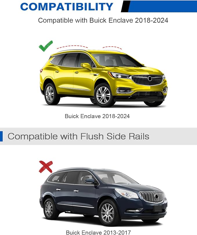 Roof Rack Cross Bars 220lbs Compatible with Buick Enclave 2018-2025 (with Flush Side Rails),Heavy Duty All-Metal Aluminum Crossbar Luggage Racks Roof Rails Rooftop Canoe Accessories