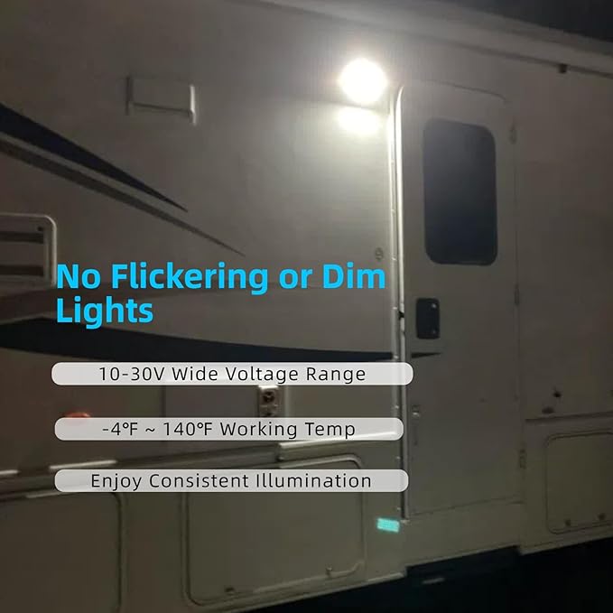 12V LED Exterior RV Porch Light with 1400 Lumen Dual Color Floodlight for Campers and Travel Trailer Outside Use IP67 Weatherproof Aluminum Fixture