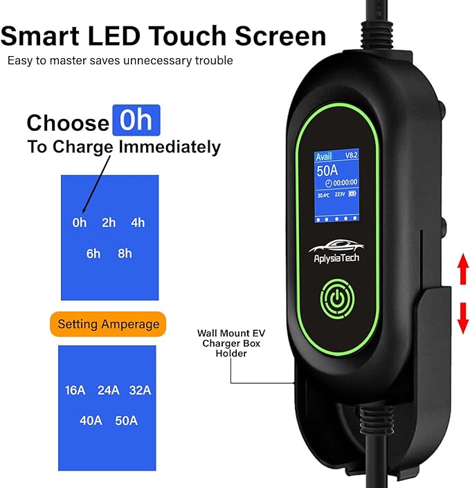 Level 2 Fast EV Charger, 240V, 50Amp, 12KW Adjustable Current & Schedule Charging,Wall Mount Electric Vehicle Charging Station,SAE J1772 Charger, NEMA14-50P with 25ft Premium Cable.