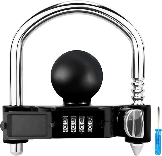 Funmit Trailer Lock Universal Hitch Lock with Combination Lock, fit 1-7/8", 2", 2-5/16" Coupler, Camper Accessories for Travel Trailers Boats Trucks Rvs Black