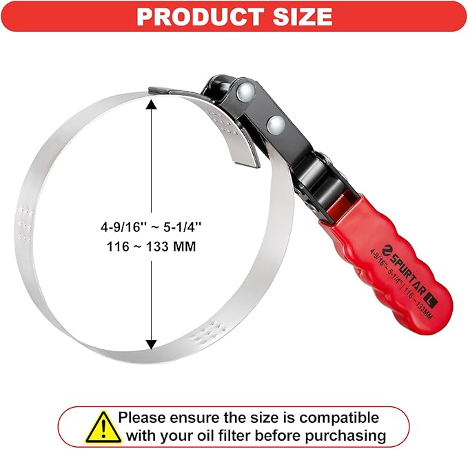 Spurtar Large Oil Filter Wrench, Swivel Oil Filter Removal Tool, Fits Filters 4-9/16" to 5-1/4" (116-133mm) for 4S Shop Auto Repair Mechanic DIY Generator Small Engine