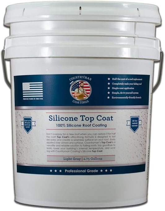Countryman Coatings 100% Silicone Roof Coating - Restore Your Roof in a Day - Seal Leaks, Cracks, Seams, Penetrations - Adheres to All Surfaces (4.75 Gallon, Light Gray)