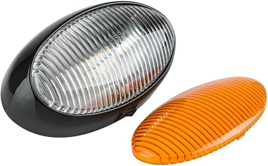 Lumitronics RV 12V LED Oval Porch Utility Light with On/Off Switch, Clear & Amber Lenses for Motorhomes, Campers, Trailers, 5th Wheels (Black)