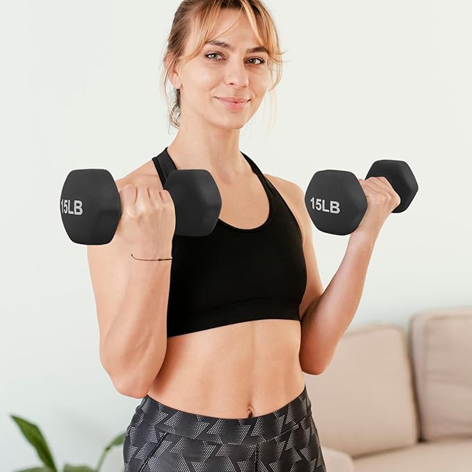 MADOG Dumbbell Set, Anti-Slip Neoprene Coated Hexagon Hand Weights for Home Gym Equipment Workouts Strength Training