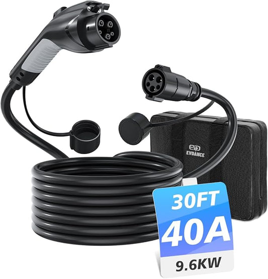 EV Charger Extension Cable, J1772 Extension Cable 40A 30FT Charging Cord for Electric Vehicle 110V-240V Compatible for All SAE J1772 Chargers (40A - 30FT)