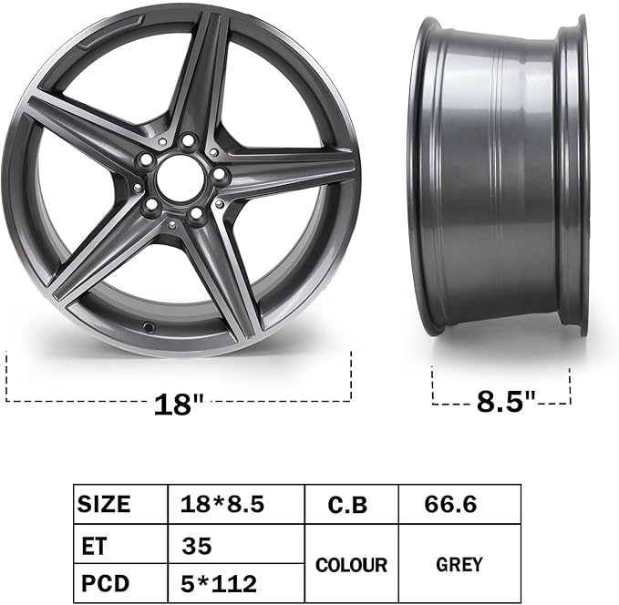 New 18" x 8.5" Aluminum Alloy Replacement for OE Wheel Rim Compatible with E-Class 2014–2017 E250 / E300 / E350 –Fits for Front and Rear Wheel, Machined Gray, Set of 4