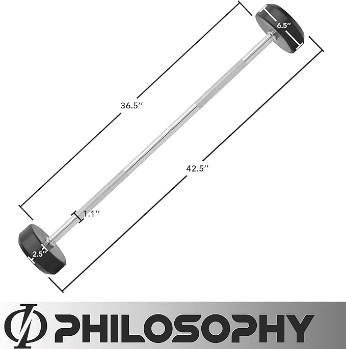 Philosophy Gym Rubber Fixed Barbell, Pre-Loaded Weight Straight Bar for Strength Training & Weightlifting