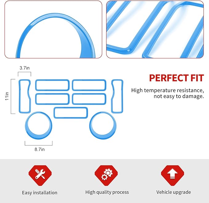 Jimen for 2024 Jeep Wrangler 4xe grill inserts, 9PCS Headlight Cover & Grille Insert Compatible with Jeep Wrangler JL JLU 2024+, NOT FIT JL Sport/Sport S (Light Blue)