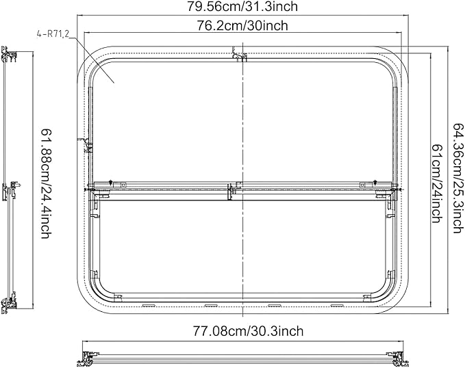 2PCs RV Window, Teardrop Horizontal Slide Black RV Window, Vertical Sliding RV Window 30" W x 24" H Horizontal Sliding Window Camper Trailer Window Horizontal Sliding Replacement Glass W/Trim Ring