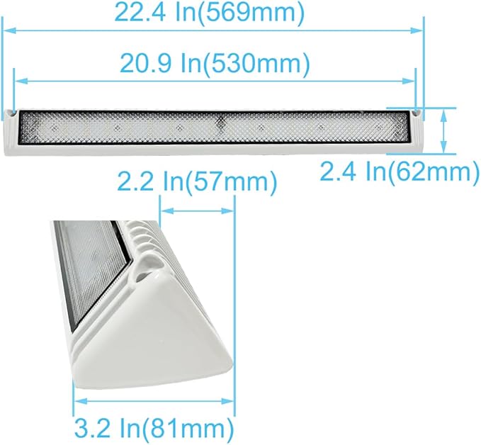 RV LED Porch Exterior Utility Lights, 22.4 inch Down Angle Flood Beam Awning Light, 3000K Warm-White 12V/24V DC 5400 Lumen, White Finish Aluminum Housing, for RVs Trailers Campers, 1 Pack