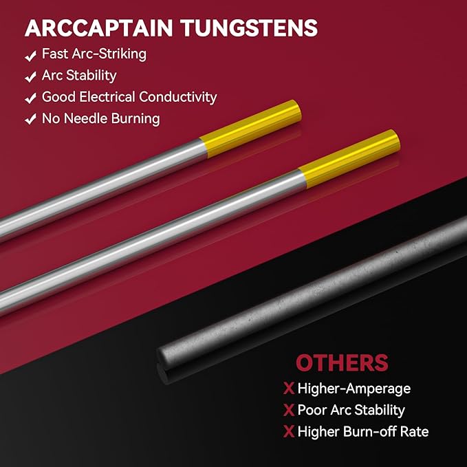 ARCCAPTAIN TIG Welding Tungsten Electrode 10-Pack 3/32"x 7"(Gold - 1.5% Lanthanated, WL15/EWLa-1.5)