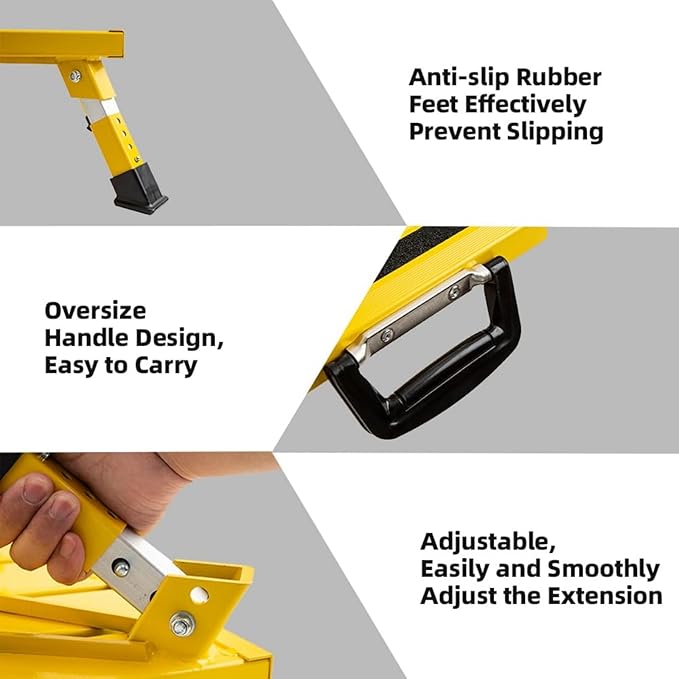 Homeon Wheels Aluminium RV Steps Adjustable Folding Step Stool with Non-Slip Rubber Feet, Stable Platform Supports 1500bs, Safety Strips, Handle, Easy Carry, Outdoor Camper Trailer Travel - Yellow