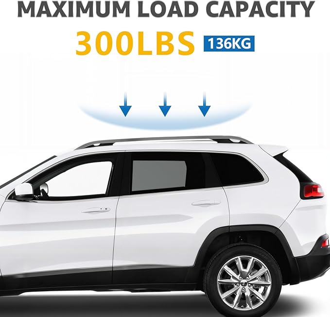 Roof Rack Cross Bars Compatible with Jeep Cherokee 2014-2023, Adjustable Aluminum Heavy Duty 300 LBS Anti-Theft Lock Cargo Carrier Rooftop Crossbar Accessories for Bike, Basket, Snowboard, Luggage