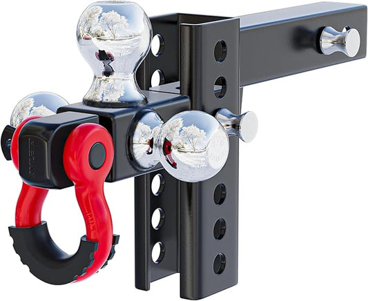 Ayleid Trailer Hitch Tri-Ball Mount with Hook&Pin&Rotatable Tow Shackle,Fits 2-in Receiver with 1-7/8-in,2-in,2-5/16-in Hitch Ball, Adjustable with Shackle
