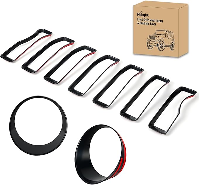 Nilight Grill Inserts fit for Jeep Wrangler Front Grille Inserts Headlight Cover Set for JL JLU Unlimited Sport SportS 2018 2019 2020 2021 2022 2023 Grille Bezels Trim Exterior Accessories Black 9 Pcs
