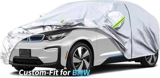 Custom-Fit for BMW Car Cover, 7 Layers Car Cover Waterproof All Weather for Automobiles, Outdoor Full Cover Rain Sun UV Protection with Zipper (for BMW i3)