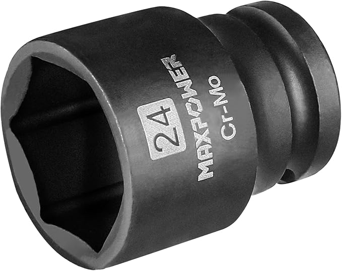 MAXPOWER 1/2 Inch Drive 24mm Standard Impact Socket, Made with Heat-Treated Chrome Molybdenum Steel, 6-Point Design, Metric