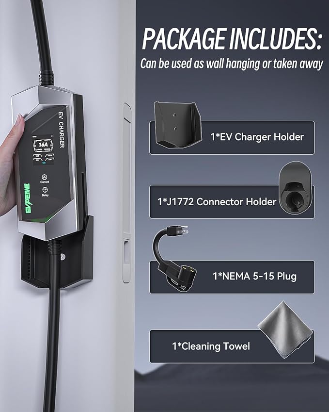 Level 1/2 EV Charger for SAE J1772, 16A 110-240V Portable EV Charger with NEMA 6-20/NEMA 5-15 Plug, 25ft Cable ETL Listed Electric Vehicle Charger for J1772 Electric Cars