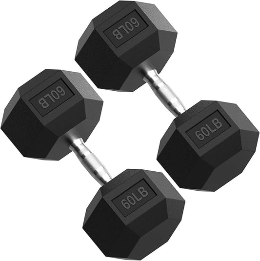 PAPABABE HEX Dumbbell Set 2.5-125lb, Rubber Encased Home Gym Dumbbells, Exercise & Fitness Weights Dumbbells for Women & Men, Hand Weight for Strength Training