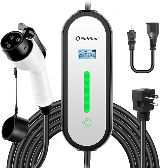 SubSun Universal Level 1 & 2 Portable EV Charger 16Amp 110V-240V Electric Car Charger for All EVs Include J1772, 25FT EV Charging Cable with NEMA 6-20P and 5-15 Adapter