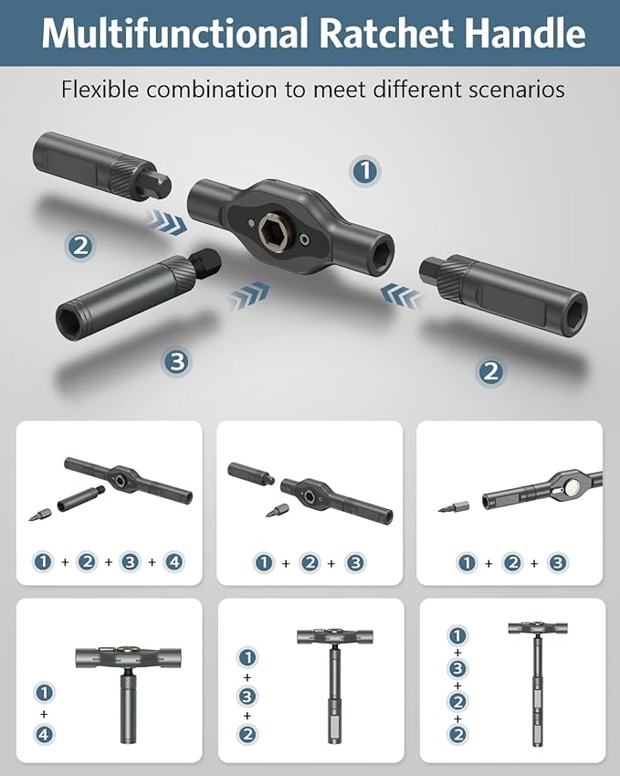 Upgraded 42 in 1 Magnetic Screwdriver Set, Ankilo DIY Ratchet Screwdriver Set, Multi Bit Magnetic Drive with 40 PCS Portable Repair Tool Kit for Home, Bike, Repairs - for Christmas Gifts (Grey)
