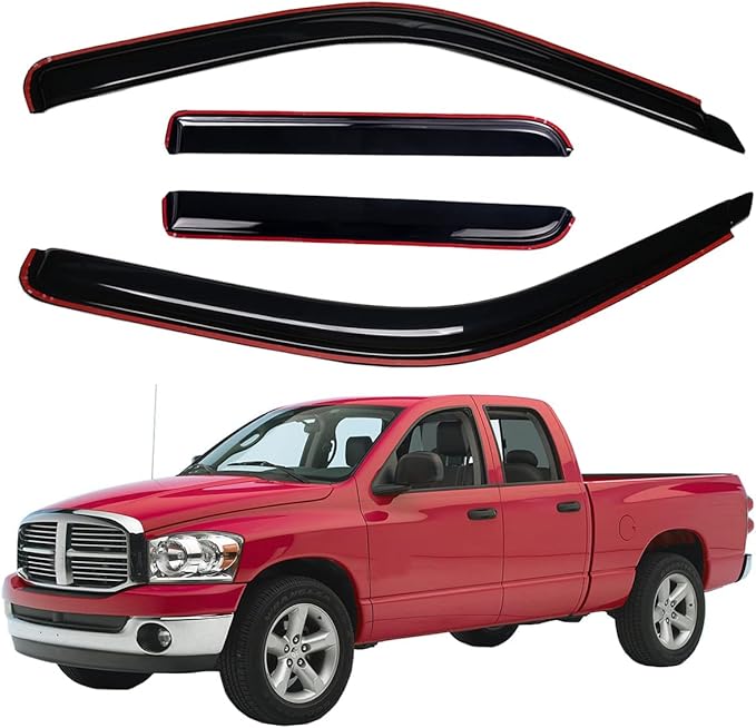 Lightronic Extra Durable Clip-on in-Channel Auto Vent Window Visors, Fits 2002-2008 Dodge Ram 1500, 2003-2009 Ram 2500 & 3500, Quad Cab, UV-Protect Rain Guards, Original Wind Deflector, Smoke, 4-Pcs