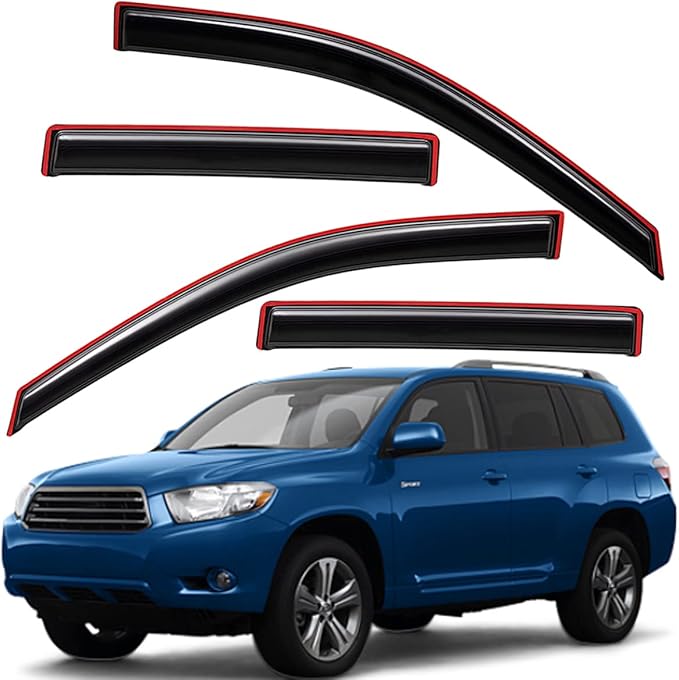 Lightronic Extra Durable Clip-on in-Channel Auto Vent Window Visor, Fits 2008-2013 Toyota Highlander, UV Protection Rain Guard, Original Wind Deflector, No-Drill Easy Install, Dark Smoke, 4-Pcs