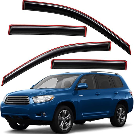 Lightronic Extra Durable Clip-on in-Channel Auto Vent Window Visor, Fits 2008-2013 Toyota Highlander, UV Protection Rain Guard, Original Wind Deflector, No-Drill Easy Install, Dark Smoke, 4-Pcs