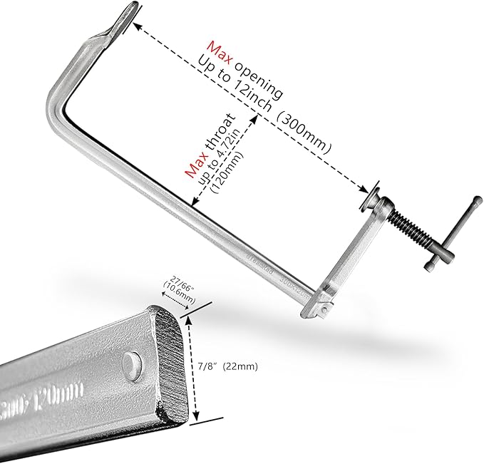 2-Pack 12-Inch Heavy-Duty F-Clamps for Welding, Woodworking & Metalworking – 1320 lbs Load Capacity, 4-3/4 Inch Throat Depth, All-Steel Construction (2-Pack - 12 Inch - 4-3/4 Inch)