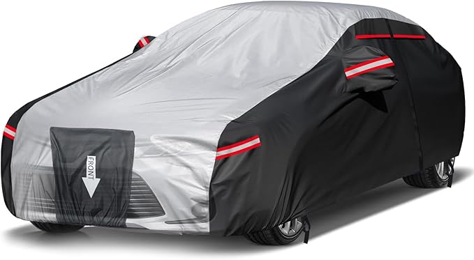 Neverland Car Cover - Car Cover Waterproof All Weather Snowproof UV Protection Windproof Full Car Covers with Side Door Zipper,Reflective Strips,Storage Bag Full Exterior Covers
