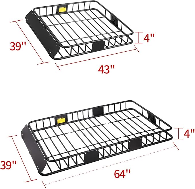 Leader Accessories Roof Rack Cargo Basket with 150LB Capacity Car Top Luggage Carrier 64"x 39"x 4" Fit for SUV Truck Cars