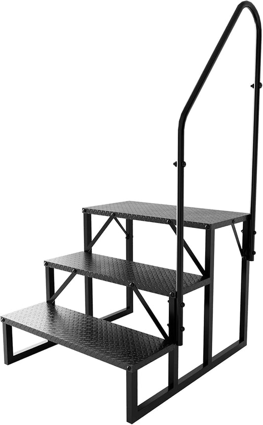 3 Step RV Steps｜Pool Ladder with Handrail｜Update 3.0 Outdoor RV Stair with Anti-Slip Pedals｜RV Ladders for Travel Trailers｜Heavy Duty Mobile Home Steps for Camper, Porch, Spa