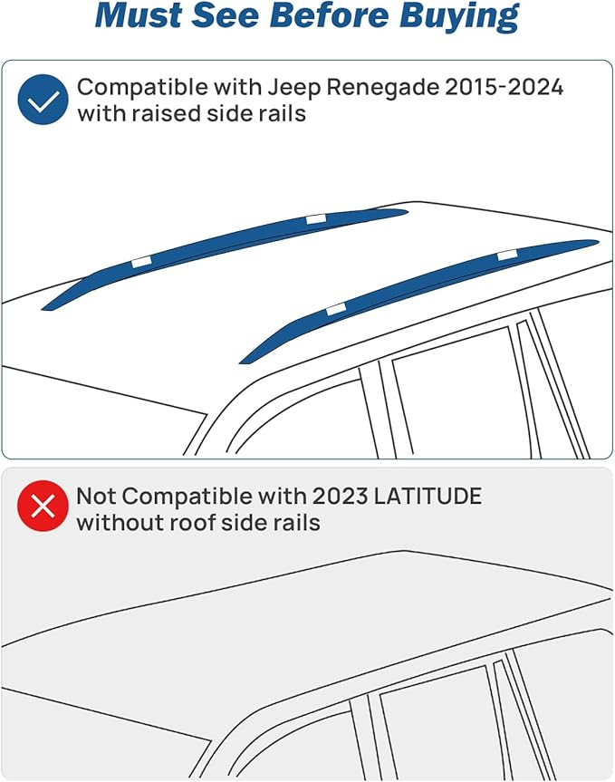 JOYTUTUS Lockable Roof Rack Cross Bars Compatible with Jeep Renegade 2015-2024, Aluminum Anti-Theft Crossbars for Rooftop Cargo Carrier Bag Basket Luggage Bike Kayak Canoe Snowboard Skiboard