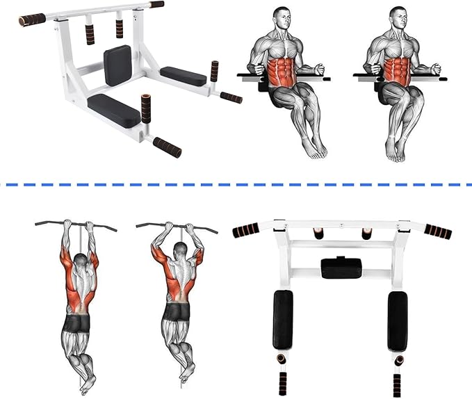 Wall Mounted Pull Up Bar Chin Up bar Multifunctional Adjustable Dip Station for Indoor Home Gym Workout, Power Tower Set Training Equipment Fitness Dip Stand Supports to 440 Lbs (Black)