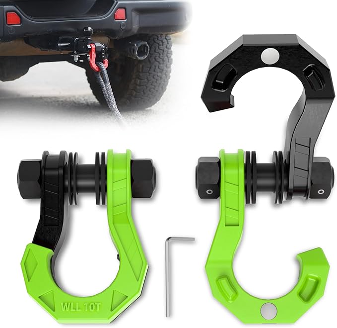 3/4" D Ring Separate Shackles, 52,910lbs Break Strength Easy Open Towing Winch Shackles, Heavy Duty Shackles with 7/8" Screw Pin for Tow Strap Winch Off Road Vehicle Recovery, Blackgreen