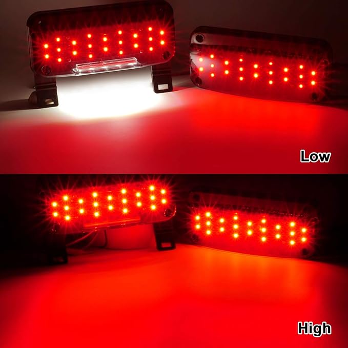 Partsam Red Led Low Profile Combination RV Tail Lights Surface Mount LED RV Camper Trailer Stop Turn Brake Tail Lights/License Plate Light Holder Bracket Smoke Lens - Black Base - Pair