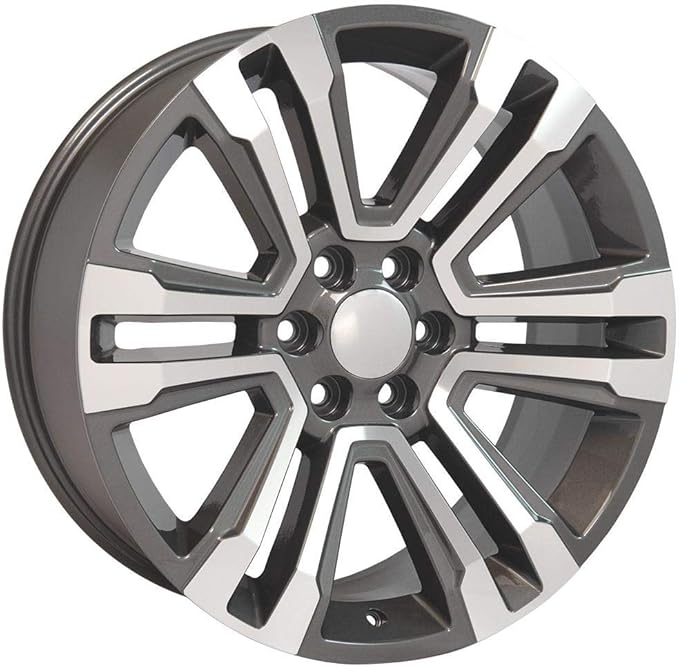 OE WHEELS CV44 22x9 Denali Style Wheels - Gloss Gunmetal 22 Inch Rims Set of 4, 6x139.7 Wheels - Optional TPMS & 285/45R22 Tires and Rims Packages - Fits GM Trucks & SUVs (Dueler Alenza H/L)