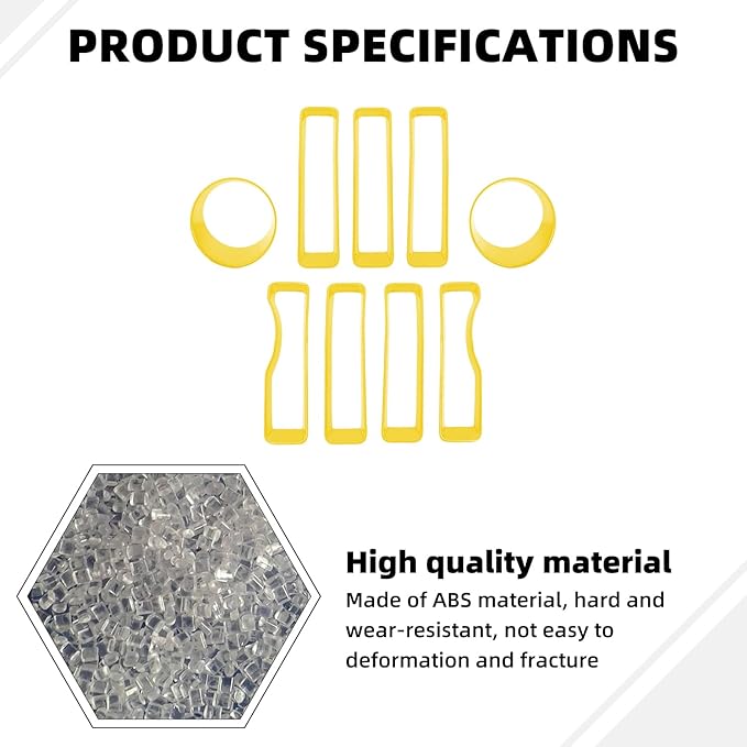 Grille Grill Insert+Headlight Turn Light Cover Compatible with 2018-2023 Jeep Wrangler JL JLU Sport/Sport S Only,Not for Sahara,Rubicon 4xe(Yellow)