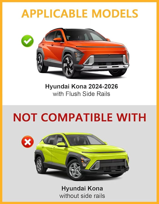 Tuyoung 220lbs Roof Rack Cross Bars Compatible with 2024 2025 2026 Hyundai Kona & Hyundai Kona Electric, Lockable Heavy Duty Aluminum Roof Rails Crossbars Black Rooftop Cargo Carrier Luggage