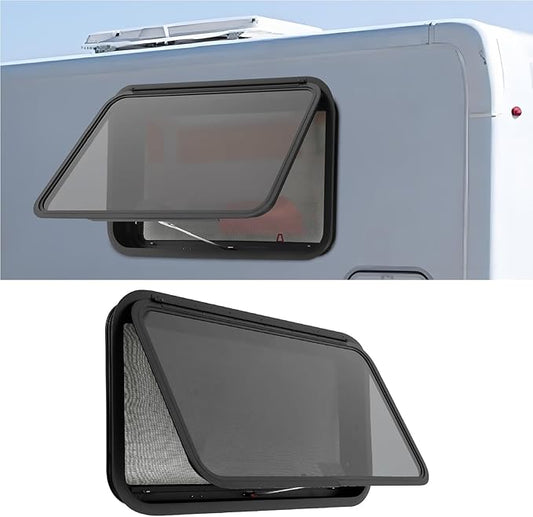 RV Exit Window, 36" W x 20" H Aluminum Alloy Push Out Camper Window with Tempered Glass & Screen, RV Camper Emergency Escape Window for Campers, Trailers