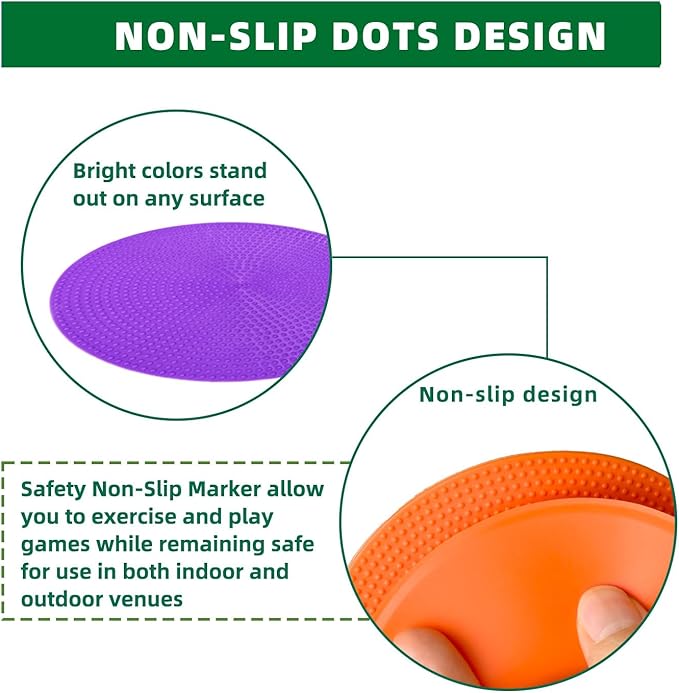 Spot Markers Rubber Floor Dots 9inch Non Slip Agility Dots Flat Cones for Kids Sports Soccer Basketball Training, Social Distancing, Preschool Kindergarten Classroom