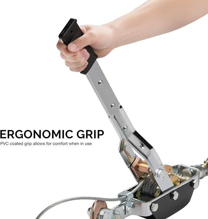 NEIKO 02256A Come Along Winch, 5-Ton (10,000 Lbs) Pulling Capacity, 10Ft, 3 Hook, Heavy Duty Power Cable Come Along Tool with Dual Gears, Hand Winch Cable, Automotive Hoist Winch Puller, Recovery Gear