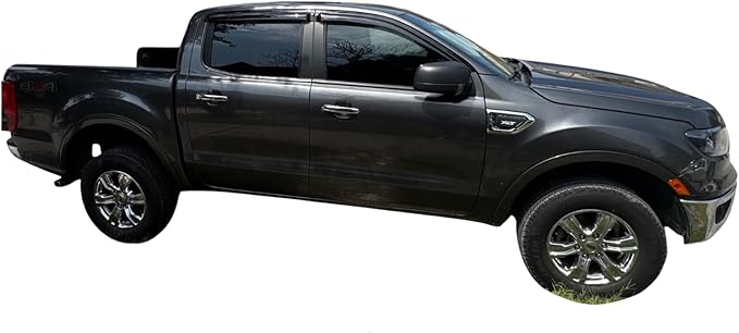 2019-2023 Tape-On Rain Guards for Ford Ranger SuperCrew Side Window Visor Deflectors XL XLT Lariat Smoke Durable Tinted Shades 2020 2021 2022