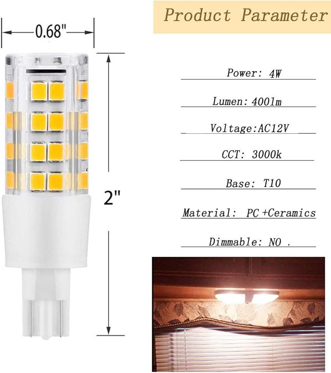 12 Volt 921 Wedge Replacement LED Bulb, T10 12V Interior Lighting RV Light Bulbs for Trailer Motorhome 5th Wheel, 400LM Marine Boat Dome Light Replacement(5Pack, 3000K Warm/Soft White)