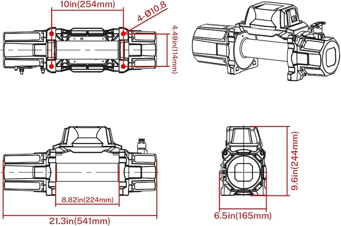 10000lbs Electric Winch 12V IP68waterproof Off-Road Vehicle Rescue winchs with2wireless Remote Controls and1/2"Synthetic Rope Suitable for Towing SUVs,Loggers,Trucks,Trailers,Jeeps,4WD(Black)
