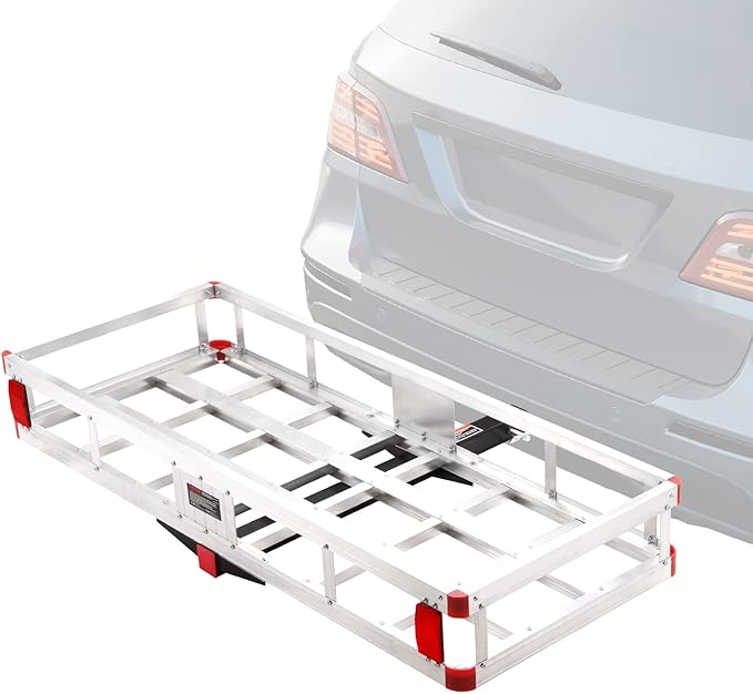 VEVOR 49.4 x 22.4 x 7.1 in Hitch Cargo Carrier, 500lb Capacity Trailer Hitch Mount Aluminum Cargo Basket, Luggage Carrier Rack Fits 2" Hitch Receiver for SUV Truck Pickup Camping